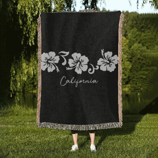 California Hibiscus Flower Woven Blankets