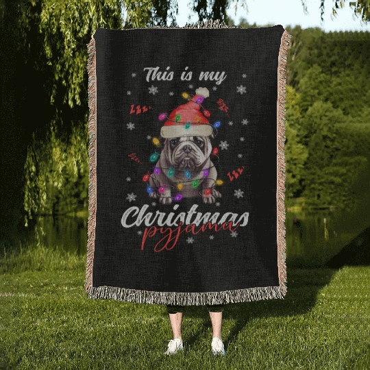 Winter Christmas Pyjama Bulldog Woven Blankets