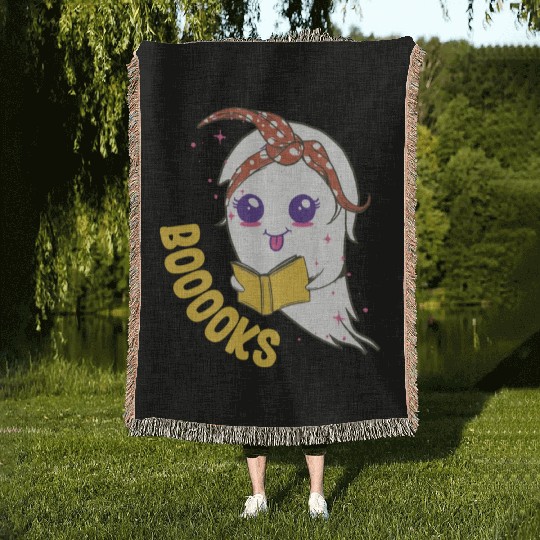Cute Ghost Book Reading for teacher booooks Woven Blankets