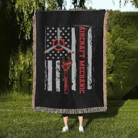 Aircraft Mechanic Us Flag Woven Blankets