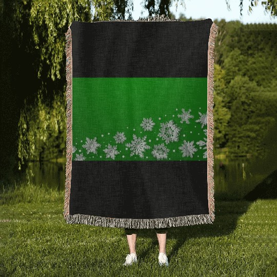 Modern Snowflakes Green Woven Blankets