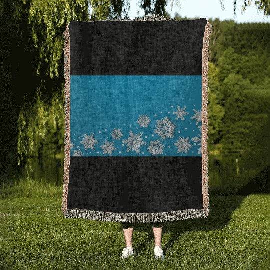 Modern Snowflakes Blue Woven Blankets