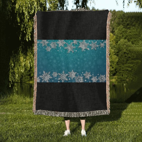 Elegant Teal Winter Snowflakes Pattern Woven Blankets