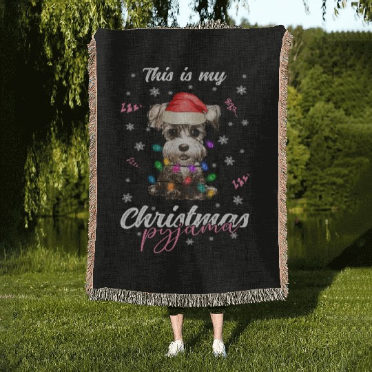 Winter Christmas Pyjama Miniature Schnauzer Woven Blankets