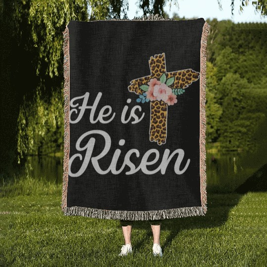 He Is Risen Jesus Christ Cross Easter Sunday Woven Blankets