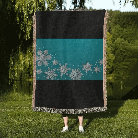 Christmas Snowflakes Teal Winter Woven Blankets