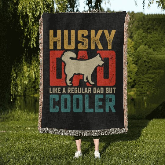 Cute Siberian Husky Dad Father's Day Woven Blankets