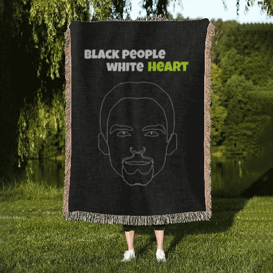 black people white heart Woven Blankets