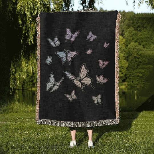 Pastel Butterflies Gardening Butterfly Woven Blankets