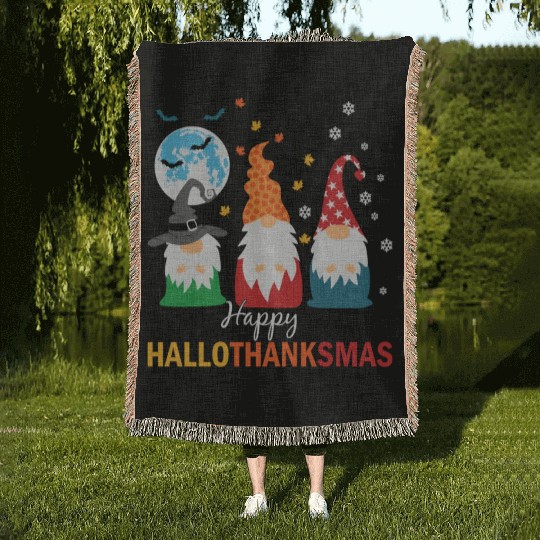 Happy Hallothanksmas Gnomes Lover Halloween Woven Blankets