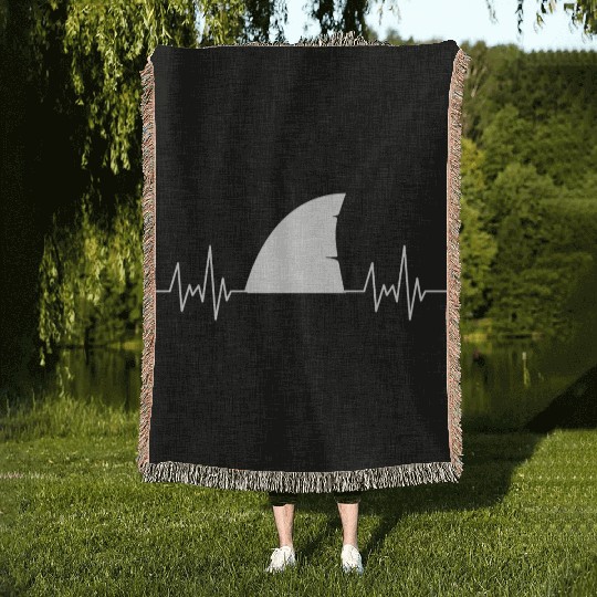 Ocean Animal Lover Predator Gift Heartbeat Shark Woven Blankets