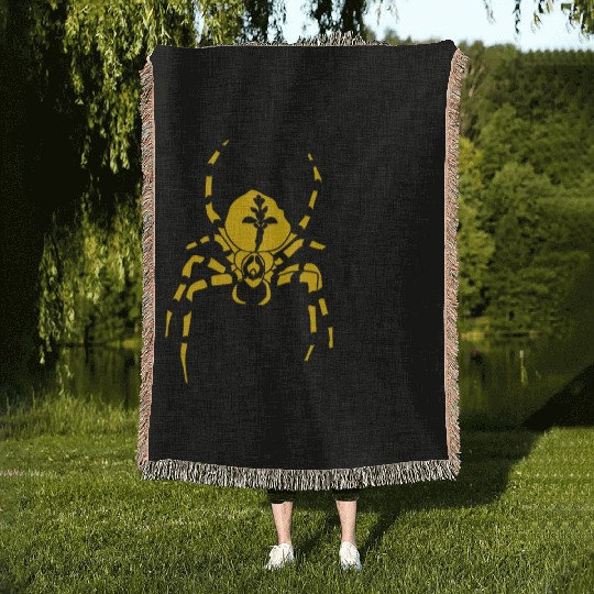 yellow black stripes spider trick or treat Woven Blankets