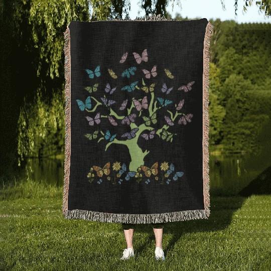 Colorful Butterflies Forest Nature Trees Woven Blankets