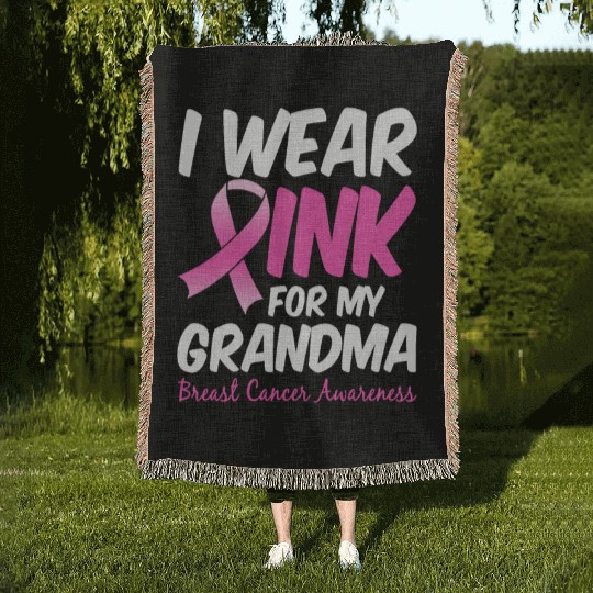 Breast Cancer Awareness Wear Pink For Grandma Woven Blankets