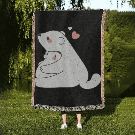 Cute Mama and Baby Bear Cub Hugging Mothers Day Woven Blankets