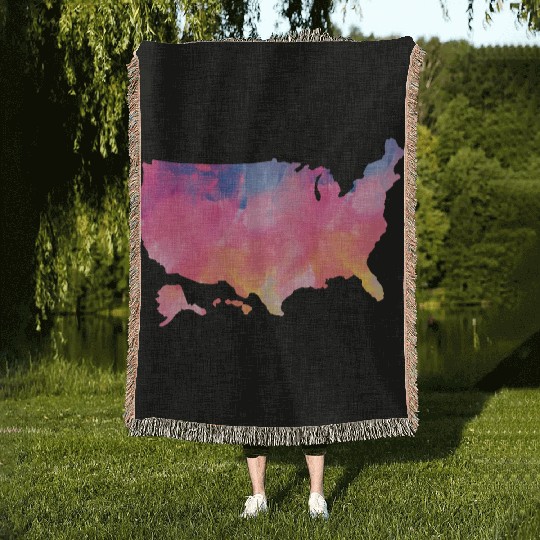 USA Map Watercolor Art America Woven Blankets