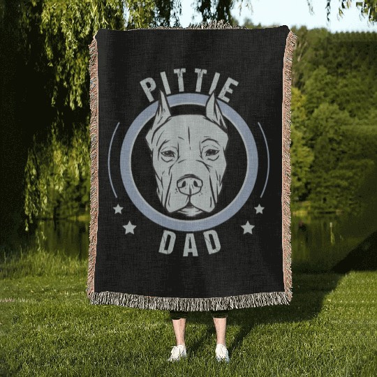 Pittie Dad Funny Pit Bull Dad Gifts Woven Blankets