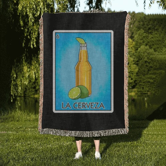 La Cerveza Beer Card Mexican Lottery Card Cerveza Woven Blankets