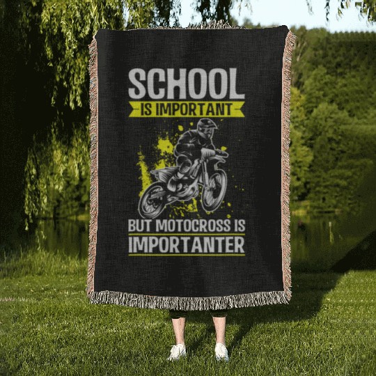 School is Important, but Motocross is Importanter Woven Blankets