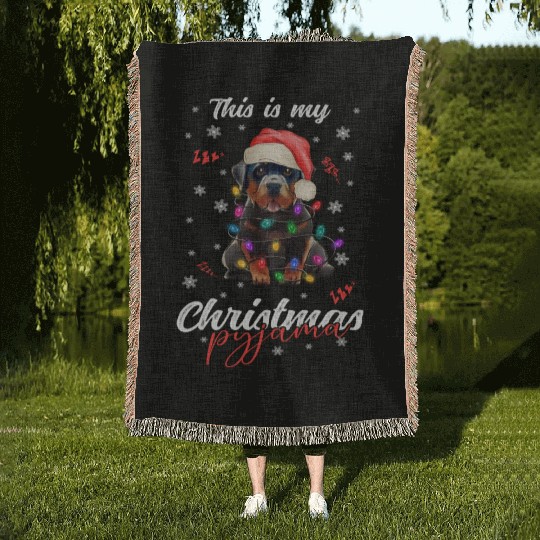 Winter Christmas Pyjama Rotweiler Woven Blankets