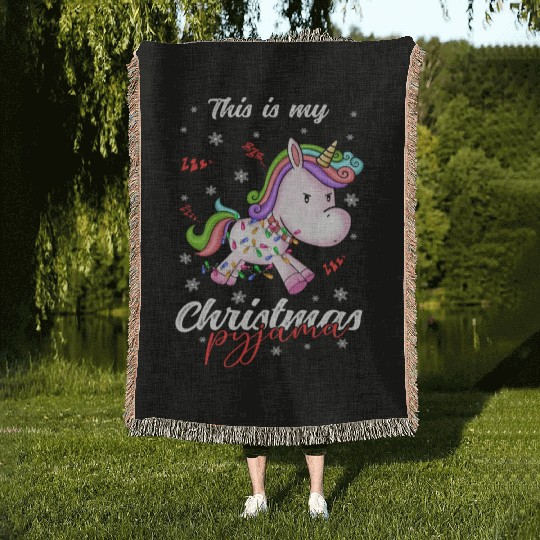 Winter Christmas Pyjama Unicorn Woven Blankets