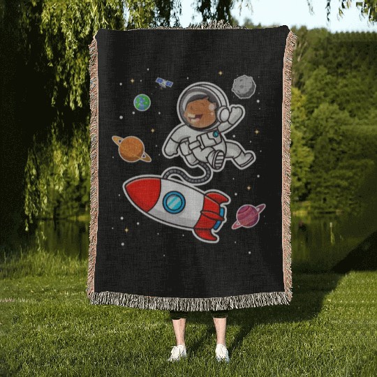 capybara astronaut in space Funny Rodent Lover Pun Woven Blankets