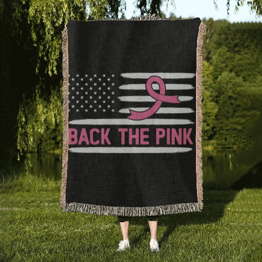 USA Flag Breast Cancer Awareness Woven Blankets