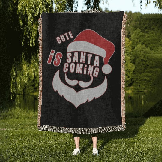 Christmas Cute Santa Is Coming Santa Candy Cane Woven Blankets