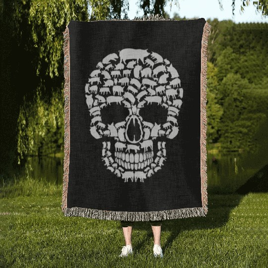 Funny Pig Halloween Skull Great Woven Blankets
