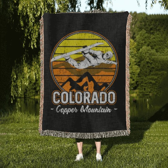 Copper Mountain Colorado Snowboarding Woven Blankets
