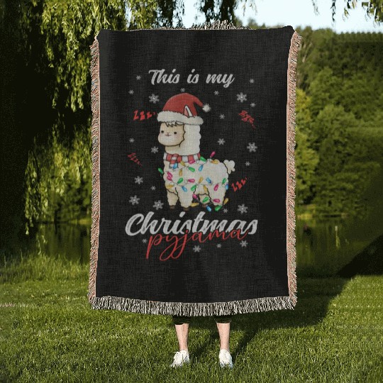 Winter Christmas Pyjama Llama Woven Blankets