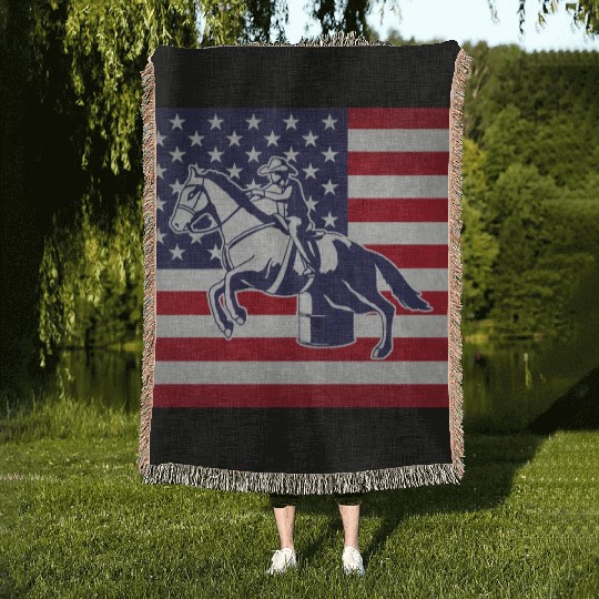 Horse Barrel Racing Woven Blankets