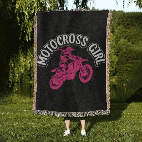 Dirtbike Girl Supercross Girl Off-road Enduro Moto Woven Blankets