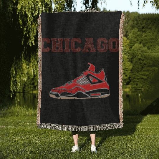 CHICAGO SHOES SNEAKERS BLACK & RED Woven Blankets