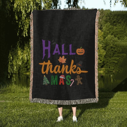 Happy Hallothanksmas Woven Blankets