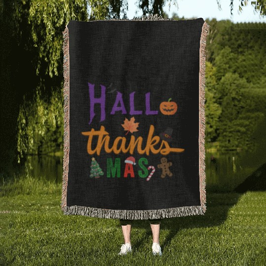 Happy Hallothanksmas Woven Blankets