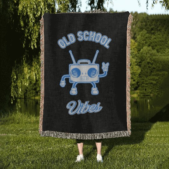 Old School Vibes Retro Beat Box Music Woven Blankets
