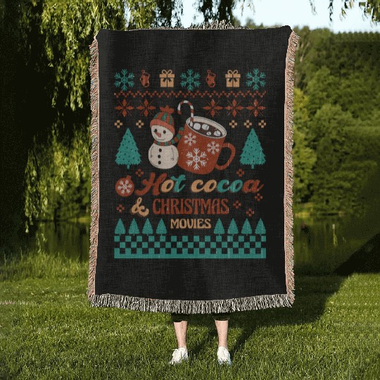 Funny Christmas Hot cocoa christmas movies Woven Blankets