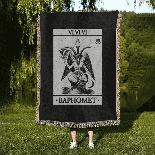 Baphomet Tarot Card Satanic Occult Woven Blankets
