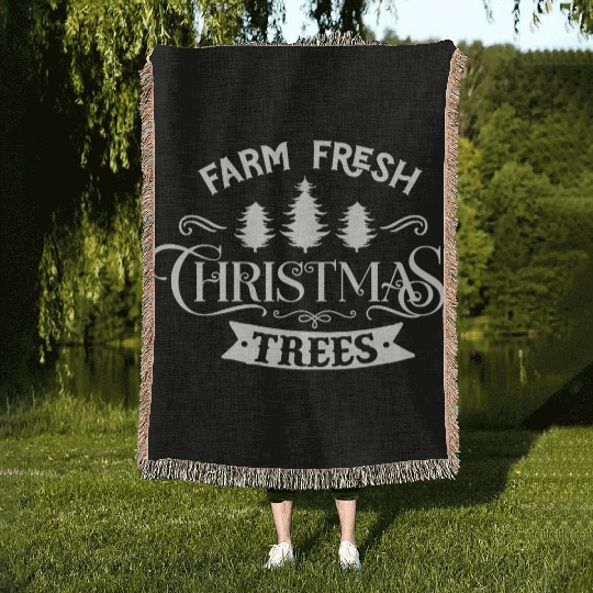 Farm fresh Christmas trees white 02 Woven Blankets