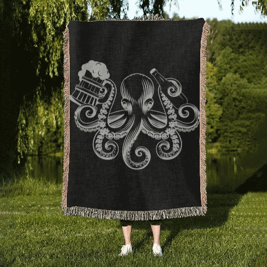 Octopus Beer Drinking Men Beer Lover Woven Blankets