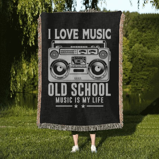 I Love Music, Old School Music Is My Life Woven Blankets