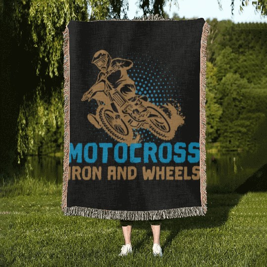 Motocross Iron And Wheels Woven Blankets
