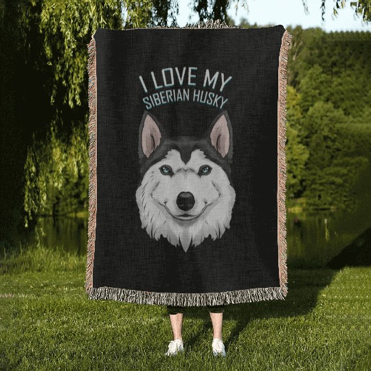 Dog Lover - I Love My Siberian Husky Woven Blankets
