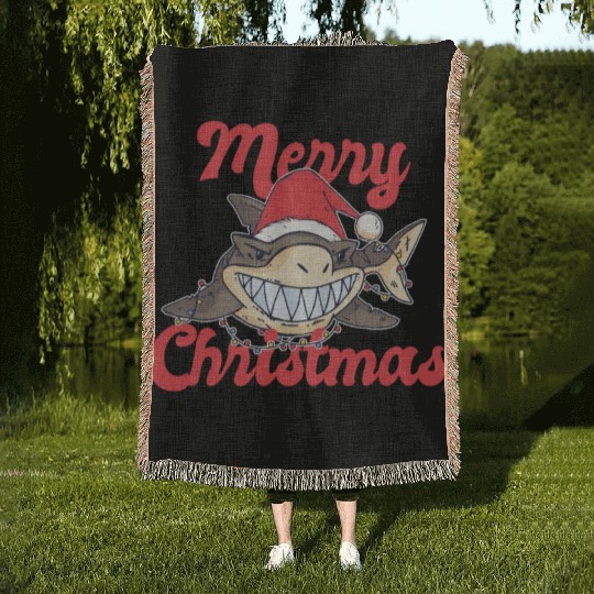 Cute Shark Cheeky In The Ocean For Christmas X-mas Woven Blankets