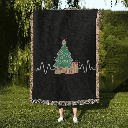 Funny Christmas Tree Heartbeat Merry Christmas Woven Blankets