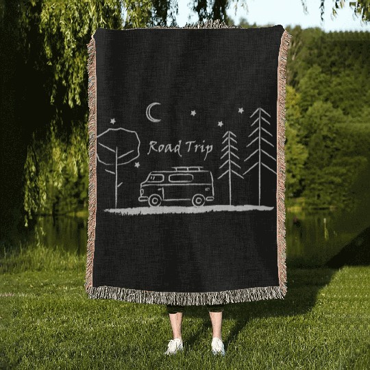 Road trip – your heart beats for camping Woven Blankets