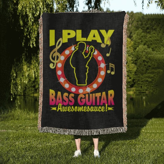 I Play Bass Guitar Woven Blankets
