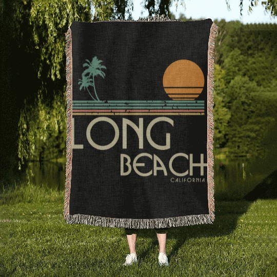 Vintage Long Beach California Woven Blankets