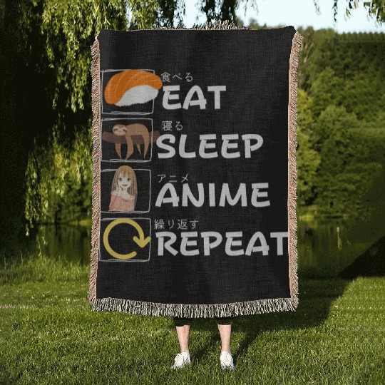 Eat Sleep Anime Repeat Woven Blankets, Anime Manga
